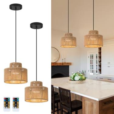 Imagem de Dijiahua Pacote com 2 luzes pendentes de vime Boho operadas por bateria