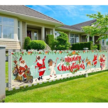 Imagem de Banner vintage de Feliz Natal preto Papai Noel placa de pendurar banner afro-americano Papai Noel retrô decorações ao ar livre para Natal, Ano Novo, suprimentos para festas de fim de ano