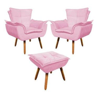 Imagem de Kit 2 Poltrona + Puff Opala Consultório Suede Rosa Bebê - King Lar