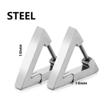 Imagem de Par de Brinco Triângulo Feminino Masculino Aço Inox Pode Molhar Não Es