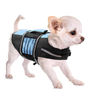 Imagem de Queenmore Colete salva-vidas para cães pequenos, colete salva-vidas ajustável para cães pequenos e médios com alta flutuabilidade, alça de resgate, faixas refletivas para passeios de barco, canoagem,
