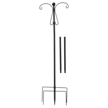 Imagem de ZJRDYYK Ganchos de pastores duplos de 196 cm para uso externo, mastro de alimentador de pássaros resistente com base de 5 pinos, ganchos de pastor duplos de jardim ajustáveis para pendurar plantas