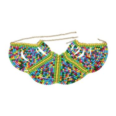 Imagem de Florate Corrente de pérola feminina com contas brancas de malha, saída de cima, ombro, xale, colar, bijuteria, fantasia, middle, Plástico, Pérola sintética