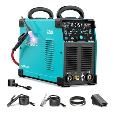 Imagem de bestarc Soldador TIG AC/DC, soldador TIG de alumínio de 215 Amp com pulso TIG, máquina de solda TIG de dupla tensão 110V/220V com soldagem DC TIG/AC TIG/Pulse TIG/Stick