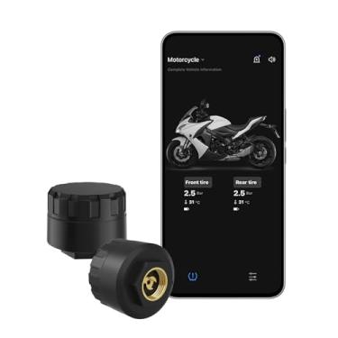 Imagem de Easesuper Sistema de monitoramento de pressão de pneu de motocicleta, sensor sem fio, monitoramento de pneu em tempo real, 2 sensores BLE TPMS externos para bicicleta, motocicleta, motocicleta
