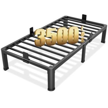 Imagem de FUIOBYVV Estrutura de cama de solteiro de 30 cm com pernas de borda de canto redondo, ripas de aço resistente de metal de 1,587 kg, sem necessidade de mola de caixa, plataforma, sem ruído, montagem