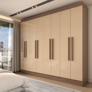 Imagem de Guarda-Roupa Casal Diplomata 8 Portas 4 Gavetas 100% Mdf Castanho/Nude - Pm