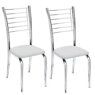 Imagem de Kit 2 Cadeiras Vanessa Cromada Para Cozinha material sintético Branco 