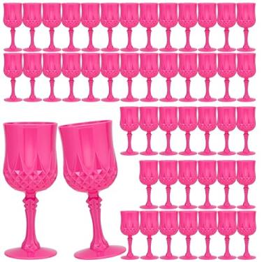 Imagem de Copos de vinho vintage de plástico de 200 ml, taças de plástico vintage, 48 peças, copos de água, copos de água reutilizáveis para festa, recepção, celebração, bar, uísque (rosa rosa)