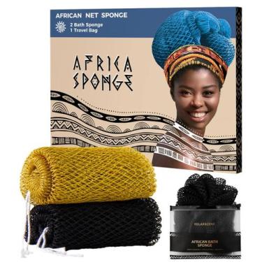 Imagem de Esponja de banho RelaxScene African Net preta e antidourada, 2 unidade