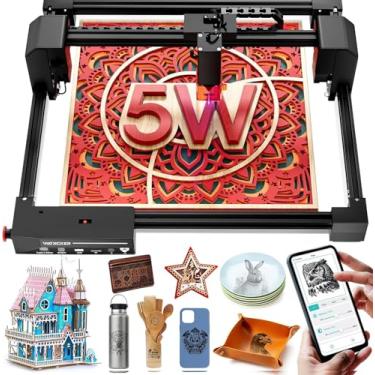 Imagem de Gravador a laser, máquina de gravação a laser Woxcker L2 5,5 W com alta precisão de 0,01 mm 6 proteção principal para vidro acrílico de couro de madeira (laser classe 1 5500mW)