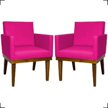 Imagem de Kit 2 Poltronas Decorativa Para Sala Recepção Manicure Consultório Salão de Beleza Base em Madeira Divine Tecido Corino (Pink)