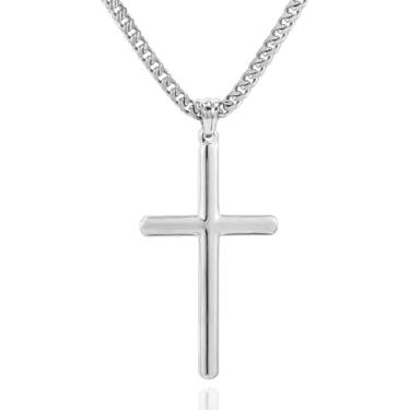 Imagem de WanLike Colar de cruz minimalista de aço inoxidável para homens - Colar de cruz preta em ouro prateado - Joias religiosas de fé cristã em corrente de 61 cm, Medium, Aço inoxidável, Sem Pedra Preciosa