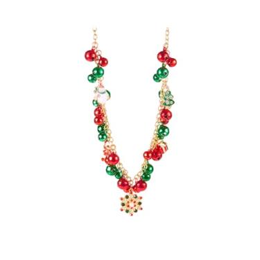Imagem de Caixa de presente de boneco de neve de zircônia cúbica, árvore de Natal, bengala doce, boneco de neve, vermelho, verde, enfeite fofo, colar feminino - Colar com pingente de Natal esmaltado, corrente