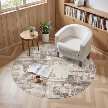 Imagem de Tapete abstrato redondo para sala de estar de 1,8 m - Tapete moderno lavável macio e fino para sala de estar, quarto, mesa de jantar, tapete neutro para casa, escritório, sala de jogos, berçário