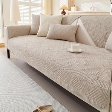 Imagem de vctops Boho Capa de sofá acolchoada de algodão lavável, macia, antiderrapante, capa de sofá com bordado floral para cães, crianças, protetor de móveis de animais de estimação (café, 91 x 208 cm)