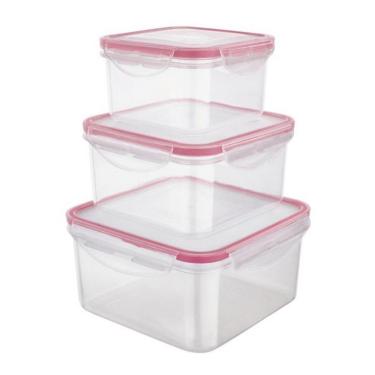 Imagem de Conjunto De Potes Herméticos Quadrados Euro Home Pla3666-Vm Em Plástico 3 Peças Vermelho Com Transparente