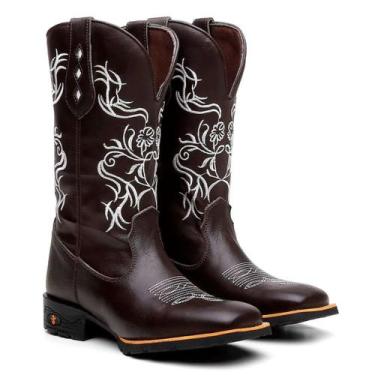 Imagem de Bota Texana Feminina Couro Country Western Flor Branca Bordada - JHN, 
