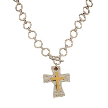 Imagem de IQIC Colar de cruz grossa de prata dourada para mulheres e homens, martelado em camadas, negrito, vintage, fecho articulado, religioso, cristão, pingente de cruz, gargantilha para festa, presente de