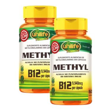 Imagem de Kit 2 Vitamina B12 Metilcobalamina Alto Teor 9,940mcg 60 Cápsulas Vegano Unilife
