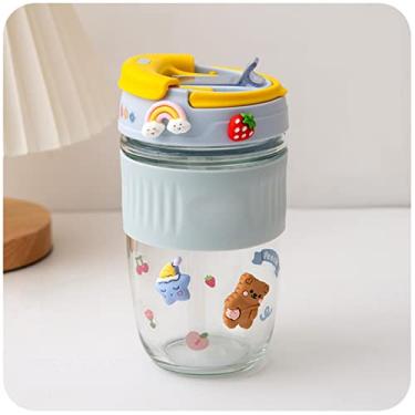 Imagem de Garrafa de vidro colorida de sorvete para s bonito café isolado leite suco de chá copo de água de vidro portátil com