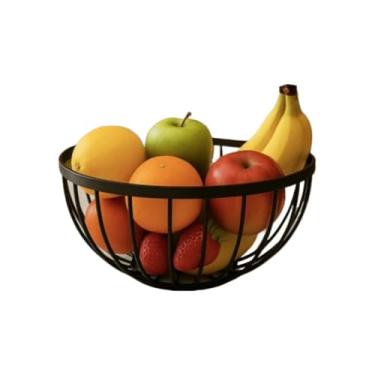 Imagem de Fruteira de Mesa Cesto de Frutas Metal Aramado Redondo com Fundo de Madeira e Pé