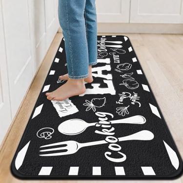 Imagem de Tapetes de cozinha antiderrapantes, antifadiga, tapetes de cozinha para chão, laváveis na máquina, tapetes acolchoados de lã sintética para pia, lavanderia, escritório, corredor, design de lema para