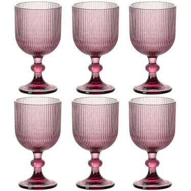 Imagem de Taganov Taças roxas para água potável conjunto de 6 copos de vinho coloridos 368.5 g copos vintage rosa para bar de festa de casamento linha vertical em relevo copos com haste 400 ml