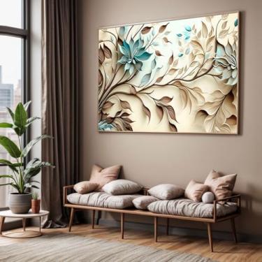 Imagem de Quadro com Moldura Sala Quarto Planta Floral Bege Marrom Verde Decorativo Horizontal Grande Hall