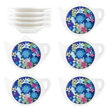 Imagem de SOCOSY Porta-copos de cerâmica para saquinhos de chá, descansos de colher, saquinho de chá, conjunto de pires, acessórios para chá e café, pratos de tempero, mantenha sua hora de chá organizada e