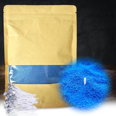 Imagem de DRMAISON Kit DIY de cera de cera de vela perolada - 1,000 g, azul celeste, não tóxico e livre de fumaça, recarregável com 60 pavios, chama de longa duração, altamente personalizável para decoração de