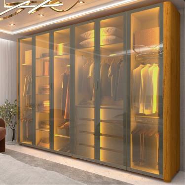 Imagem de Guarda Roupa Casal 6 Portas Espelho Reflecta E Led Innova Naturale - Gelius Móveis