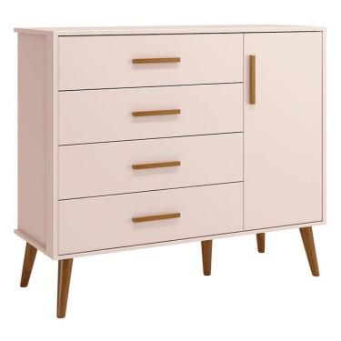 Imagem de Cômoda Infantil Isis 1 Porta e 4 Gavetas Rosa - Reller Móveis