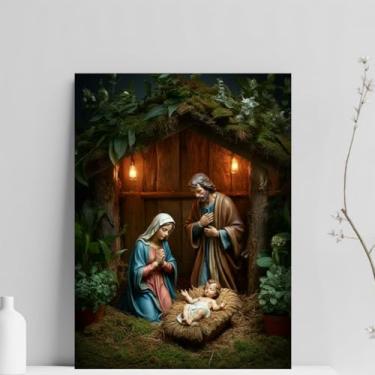 Imagem de Quadro Decorativo Natalino, Presépio Sagrado, MDF 20x28cm, Papel Glossy com Fita Dupla Face (Modelo 01)