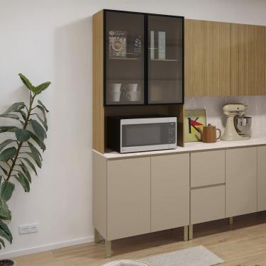 Imagem de Paneleiro de Cozinha Portas de Vidro Minsk Vanilla/Freijó Z06 - Mpozenato