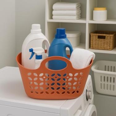 Imagem de Cesta Organizador Multiuso Plástico Casa Cozinha com Alça (laranja)