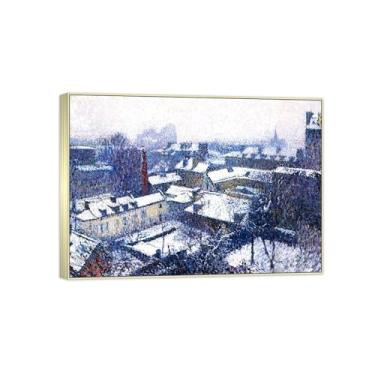 Imagem de Impressão em tela famosa pintura - paisagem arte de parede - telhados - pôster de moldura prata para decoração de casa 50 x 70 cm 20 x 27 pol