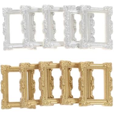 Imagem de STOBAZA 10 porta-retratos de resina vintage, retangular, mini expositor de para capa de telefone faça você mesmo, acessórios de artesanato (dourada)