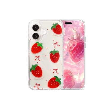 Imagem de Tewwsdi Capa de telefone fofa de morango para iPhone 17, Kawaii estética com laço de bolinhas chique fruta transparente TPU feminino exclusivo feminino [tecnologia anti-descascar] [proteção contra