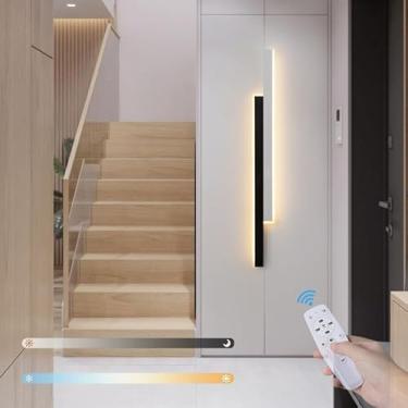Imagem de Luminária de parede LED regulável com controle remoto, luminária de parede interna moderna, minimalista, longa, retangular, acrílico, alumínio, quarto, sala de estar, plano de fundo (80 cm)