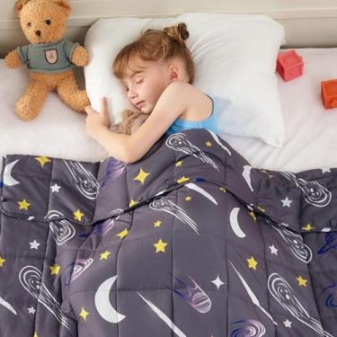 Imagem de yescool Cobertor ponderado com estrela 2,3 kg, cobertor pesado de galáxia e lua para dormir, cobertor pesado para presente para 18 a 27 kg, 101 x 152 cm