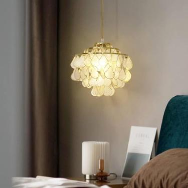 Imagem de Luminária pendente de luxo com LED, lustre de concha, iluminação compatível com parede de fundo de quarto, café, sinos de vento pendurados em linha longa, luminária de teto americana, decora