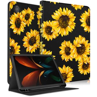Imagem de Uppuppy Capa para Samsung Galaxy Tab A8 de 10,5 polegadas crianças bonito girassol fólio meninas mulheres meninas adolescentes design preto moda capa de tablet para Samsung A8 Tab capas SM-X200/X205/X207