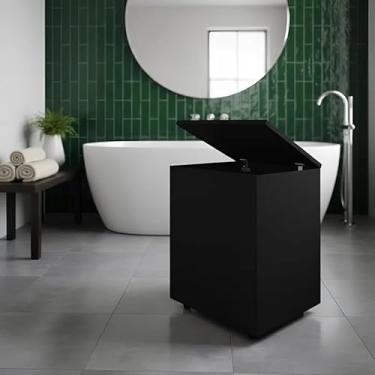 Imagem de Cesto de Roupas Baú Roupeiro Tulha com Rodízios Banheiro Lavanderia Preto