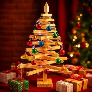 Imagem de Arvore de Natal Enfeite Decoração Madeira Pinus 60x55cm (Marrom Claro)