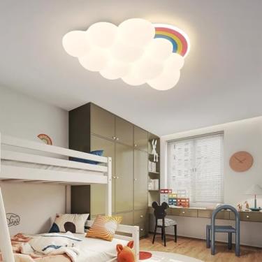 Imagem de Luz de teto LED para quarto infantil, luminária de teto regulável com controle remoto, lustre para meninos e meninas, nuvens, arco-íris, luz noturna para quarto, sala de estar, quarto de beb