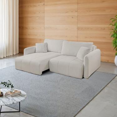 Imagem de Sofá Retrátil e Reclinável 206cm com Almofadas Decorativas Eros Espresso Móveis Bege Claro