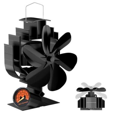 Imagem de Gisam Ventilador oscilante de fogão a lenha ventilador de lareira com acessórios montados em ventilador de fogão movido a calor e termômetro magnético de fogão a lenha