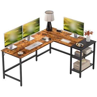 Imagem de Mesa em forma de L, mesa de escrita em forma de L com armazenamento moderna e minimalista, mesa de jogos em forma de L para casa, mesa de computador de canto de escritório, fácil de instalar