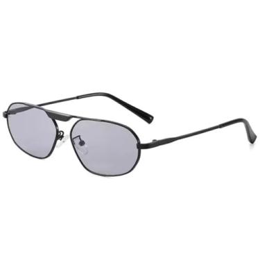 Imagem de Óculos de sol de luxo com armação oval de metal, masculino e feminino, punk, vintage, esportivo, para atividades ao ar livre, pesca, viagem, UV400 (preto e prata)